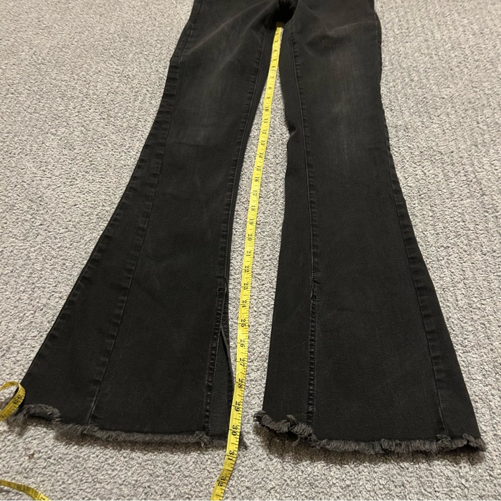 Free People Black Flare Mid Rise Jeans Slit Hem Bell Bottom Seamed Size 27 - Picture 2 of 7